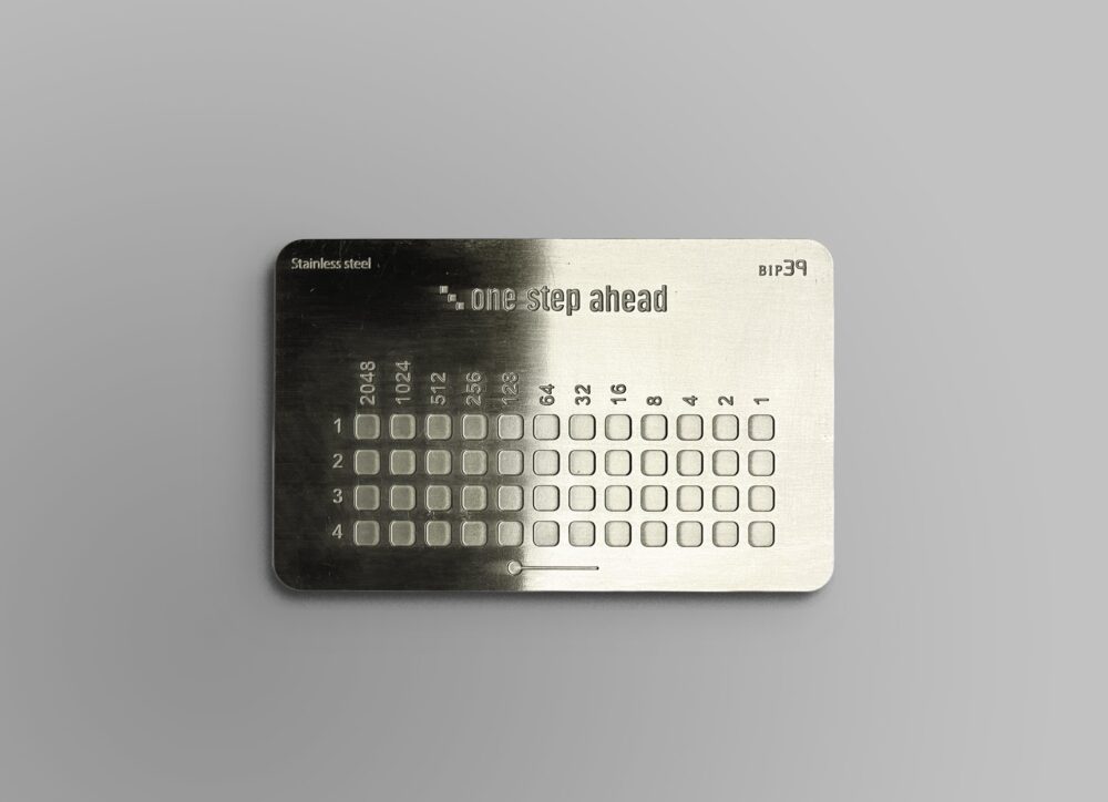 One Step Ahead single metal plate with codes ranging from 1 to 4